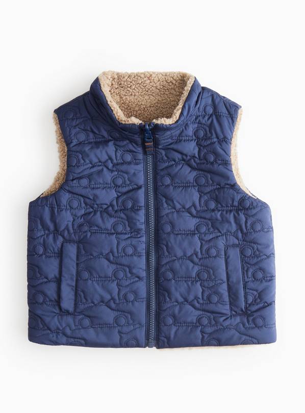 Beige & Navy Reversible Borg Gilet 1-2 years